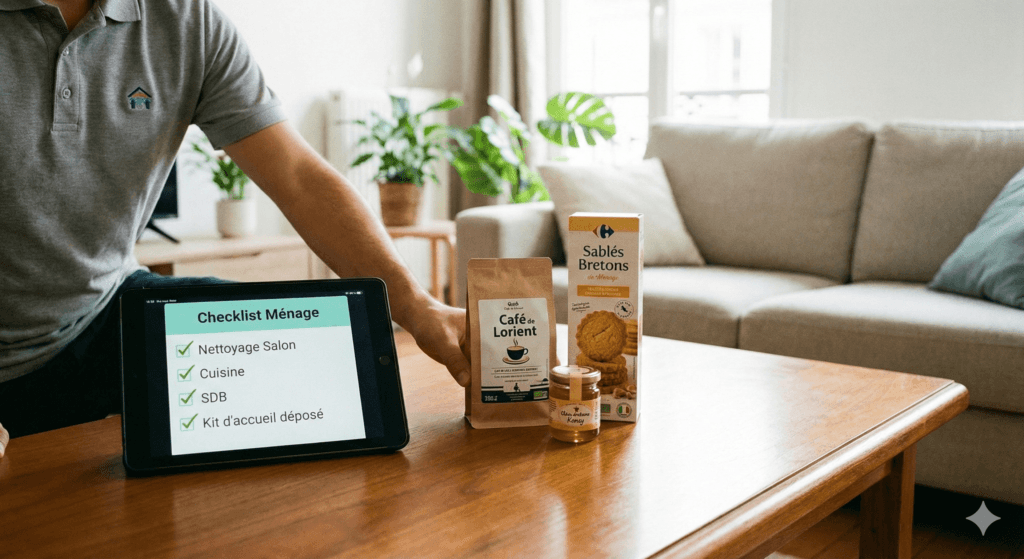 Préparation professionnelle d'un appartement Airbnb à Lorient avec kit d'accueil